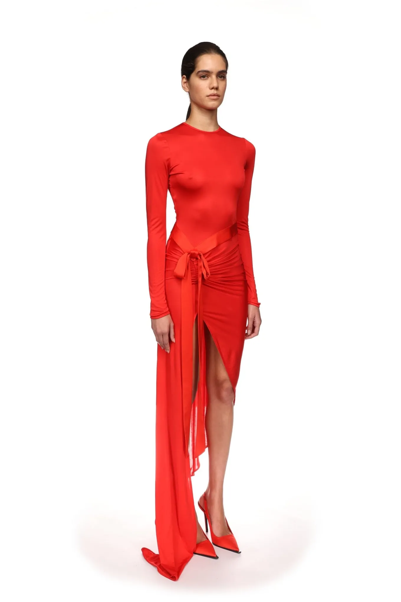 ASYMMETRIC DRESS WITH SATIN BOW