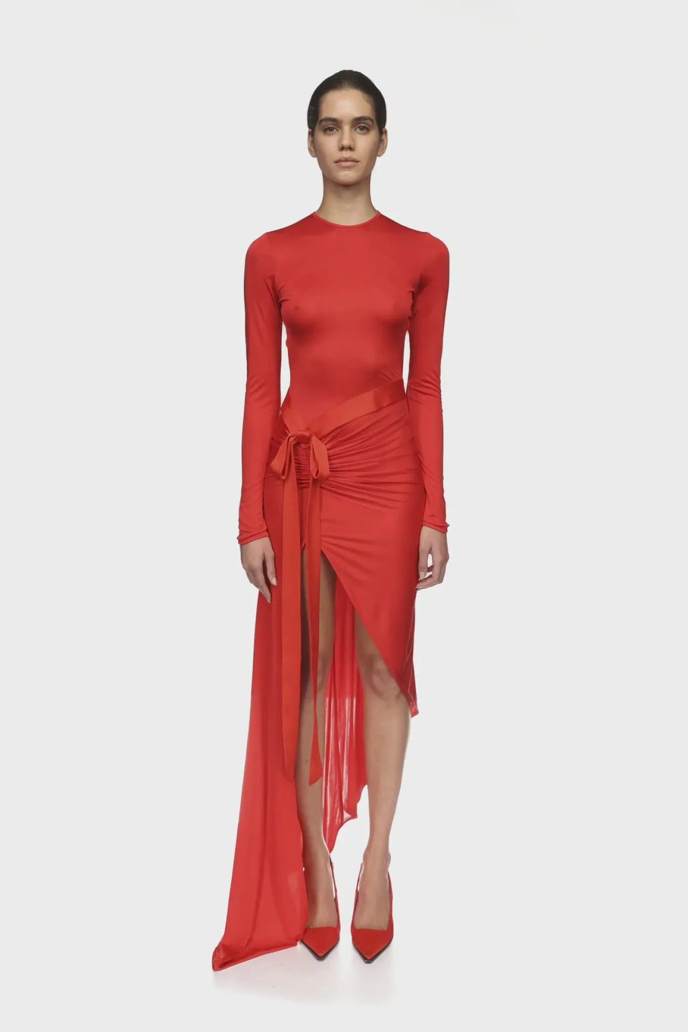 ASYMMETRIC DRESS WITH SATIN BOW