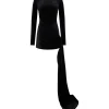 ASYMMETRIC HEM VELVET MINI DRESS