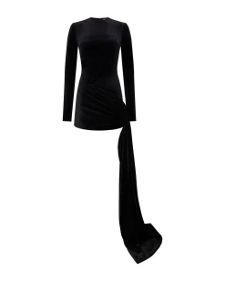 ASYMMETRIC HEM VELVET MINI DRESS