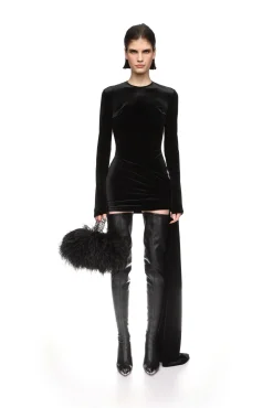 ASYMMETRIC HEM VELVET MINI DRESS