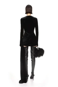 ASYMMETRIC HEM VELVET MINI DRESS