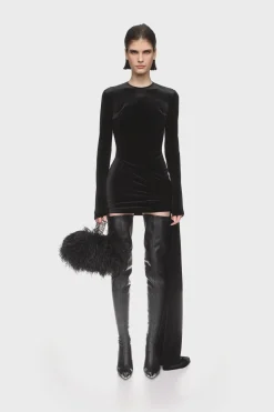 ASYMMETRIC HEM VELVET MINI DRESS