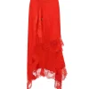 ASYMMETRIC LACE HEM MIDI SKIRT