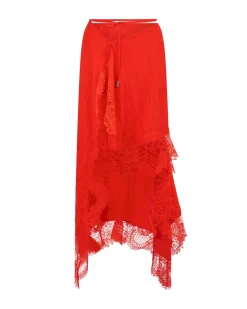 ASYMMETRIC LACE HEM MIDI SKIRT