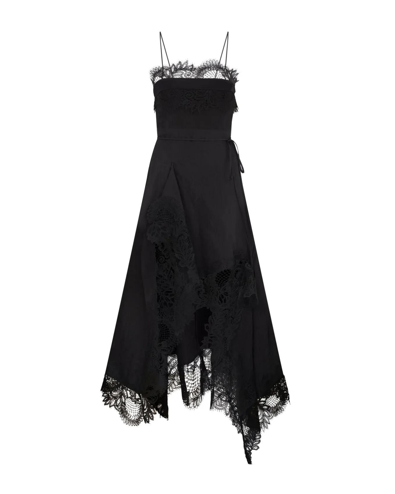 ASYMMETRIC LACE HEM MIDI DRESS