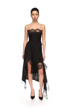 ASYMMETRIC LACE HEM MIDI DRESS