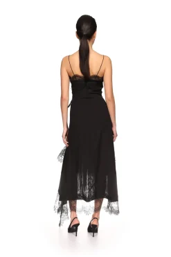 ASYMMETRIC LACE HEM MIDI DRESS