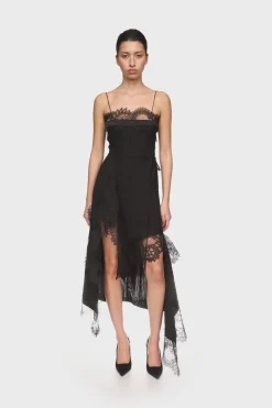 ASYMMETRIC LACE HEM MIDI DRESS