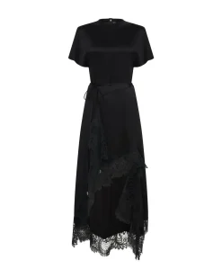 ASYMMETRIC LACE HEM SATIN MIDI DRESS