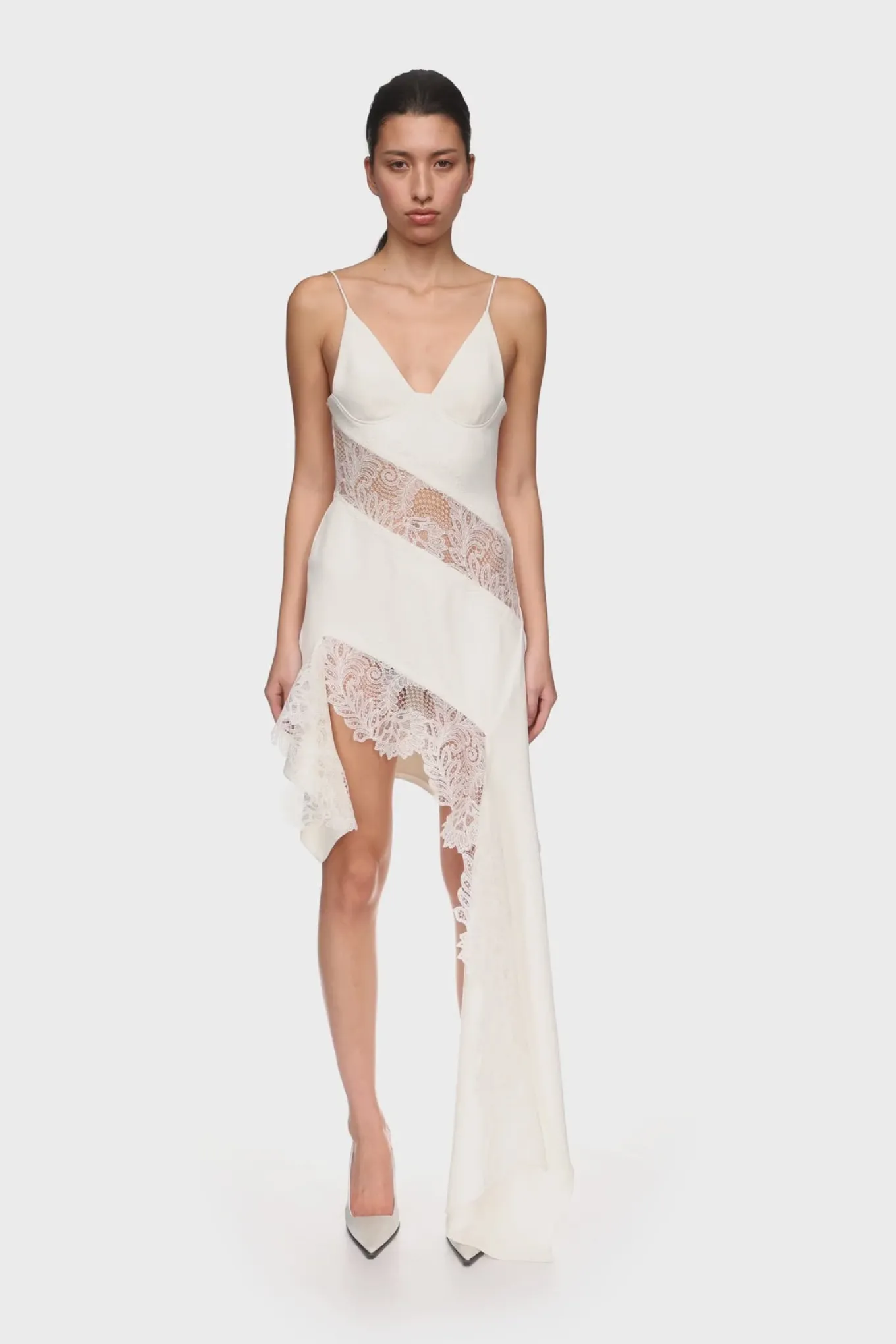 ASYMMETRIC LACE INSERT DRESS