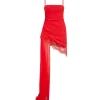ASYMMETRIC PLEATED AND LACE HEM DRESS