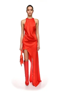 ASYMMETRIC SATIN DRAPE GOWN