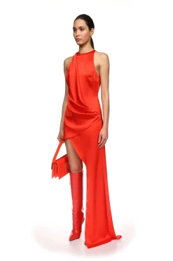 ASYMMETRIC SATIN DRAPE GOWN