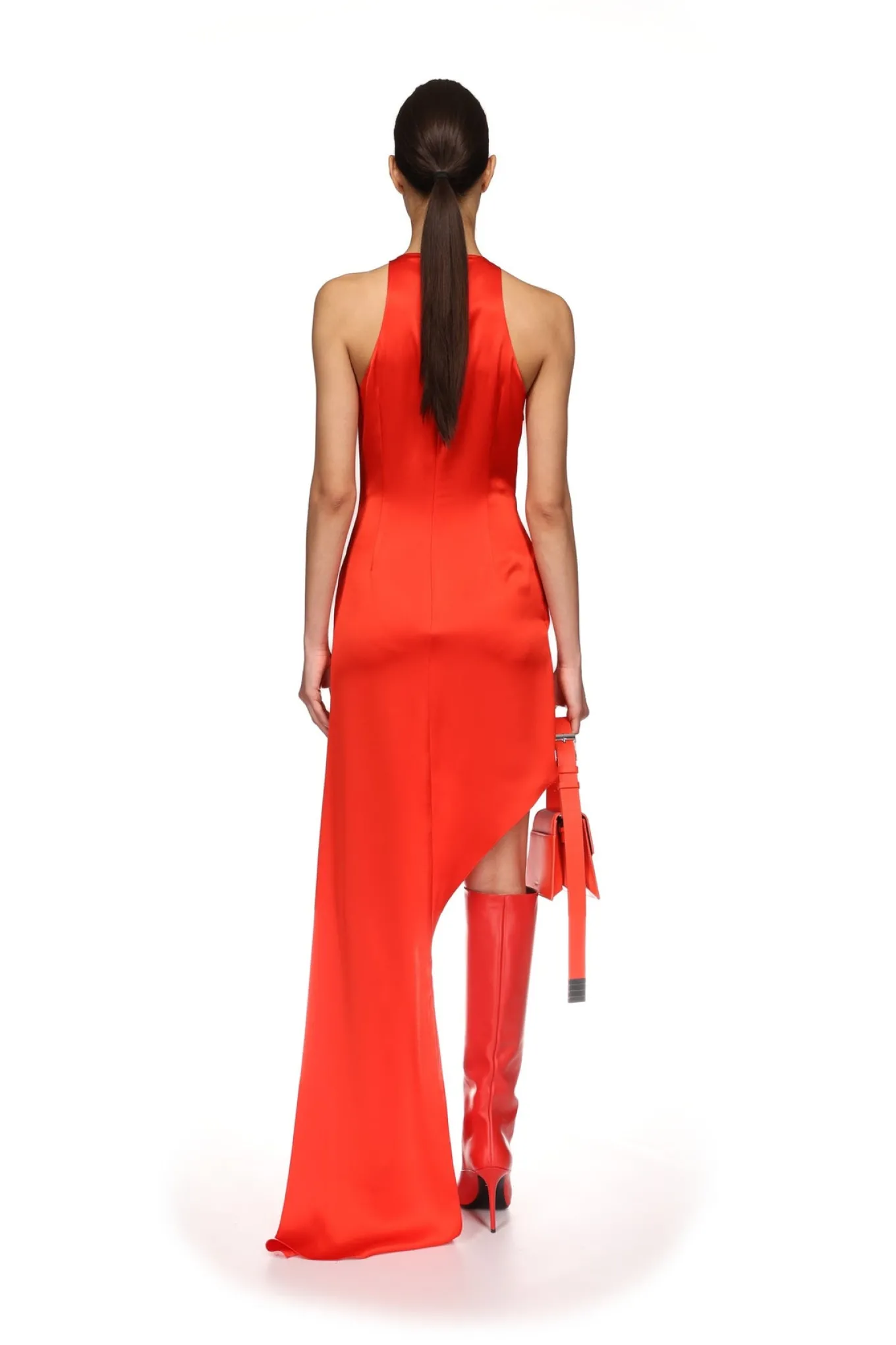 ASYMMETRIC SATIN DRAPE GOWN