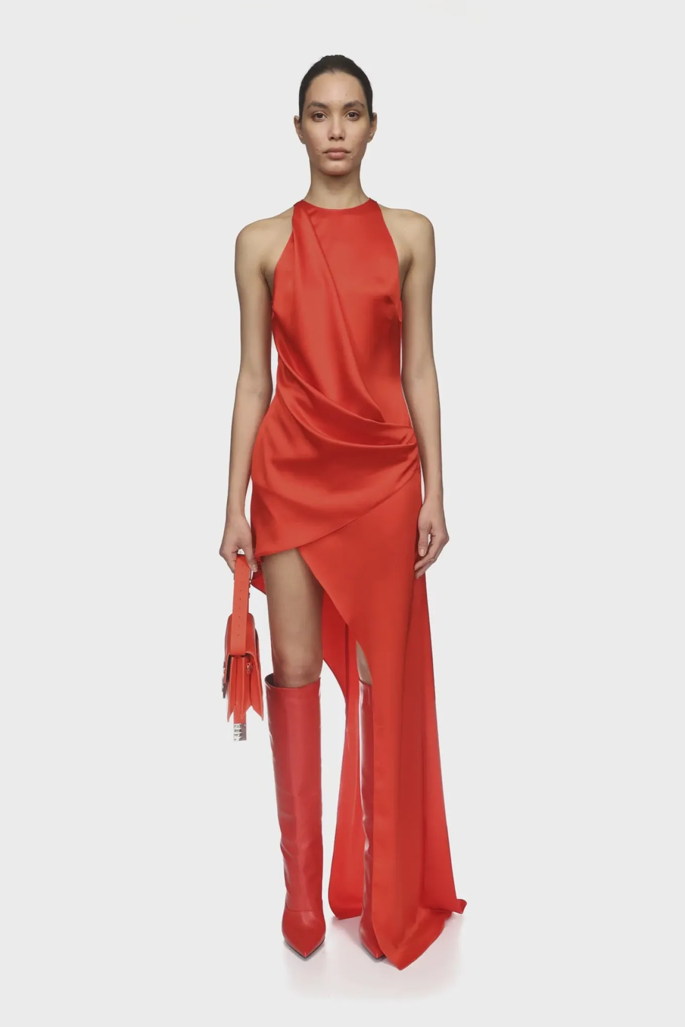 ASYMMETRIC SATIN DRAPE GOWN