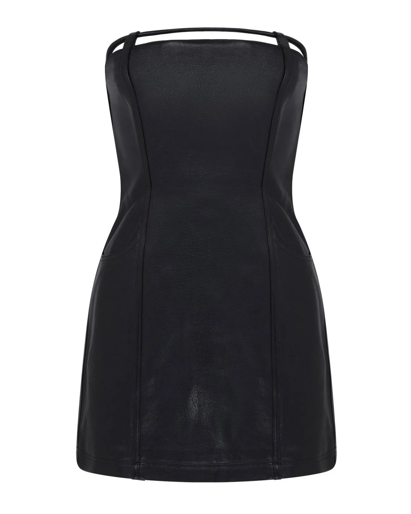BACK POCKET DETAIL LEATHER MINI DRESS