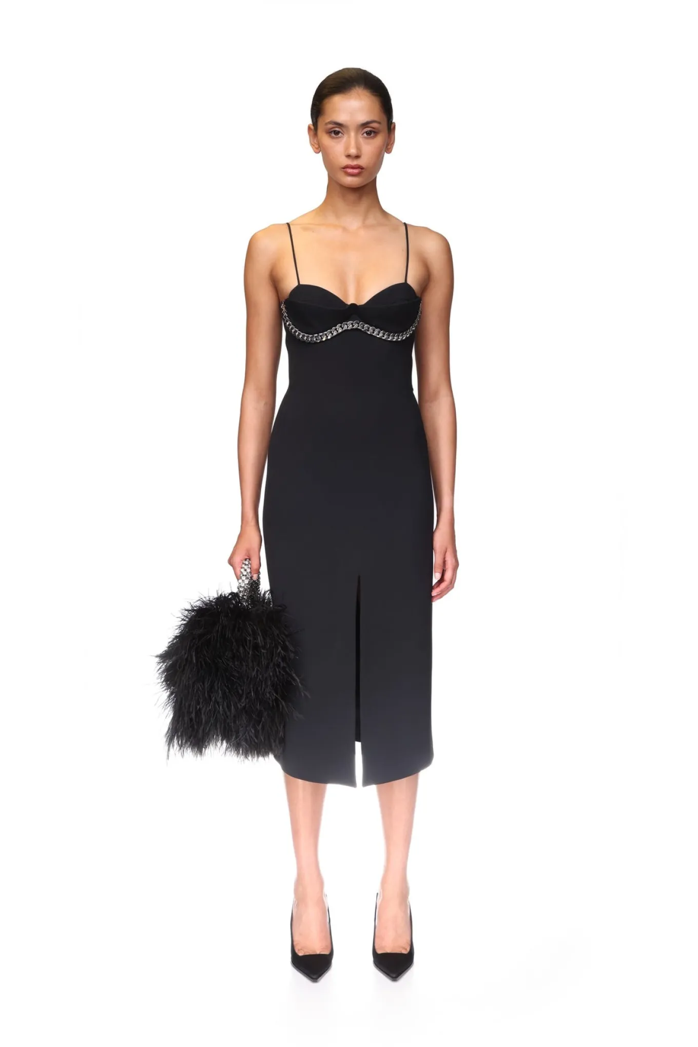 BALCONETTE BRA & CHUNKY CHAIN TRIM MIDI DRESS