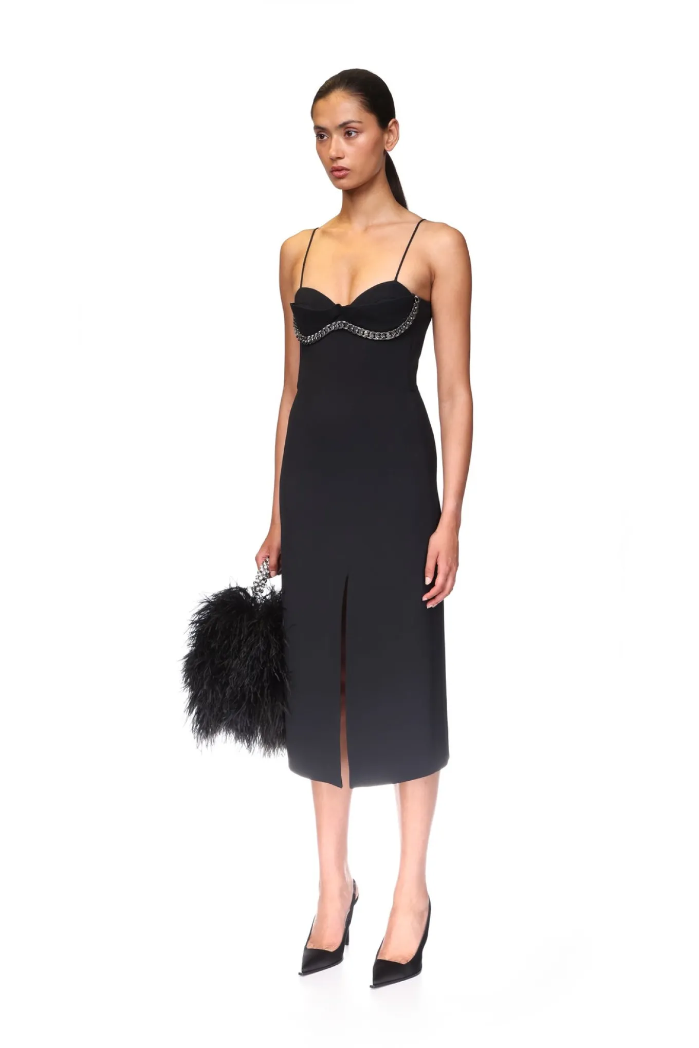 BALCONETTE BRA & CHUNKY CHAIN TRIM MIDI DRESS