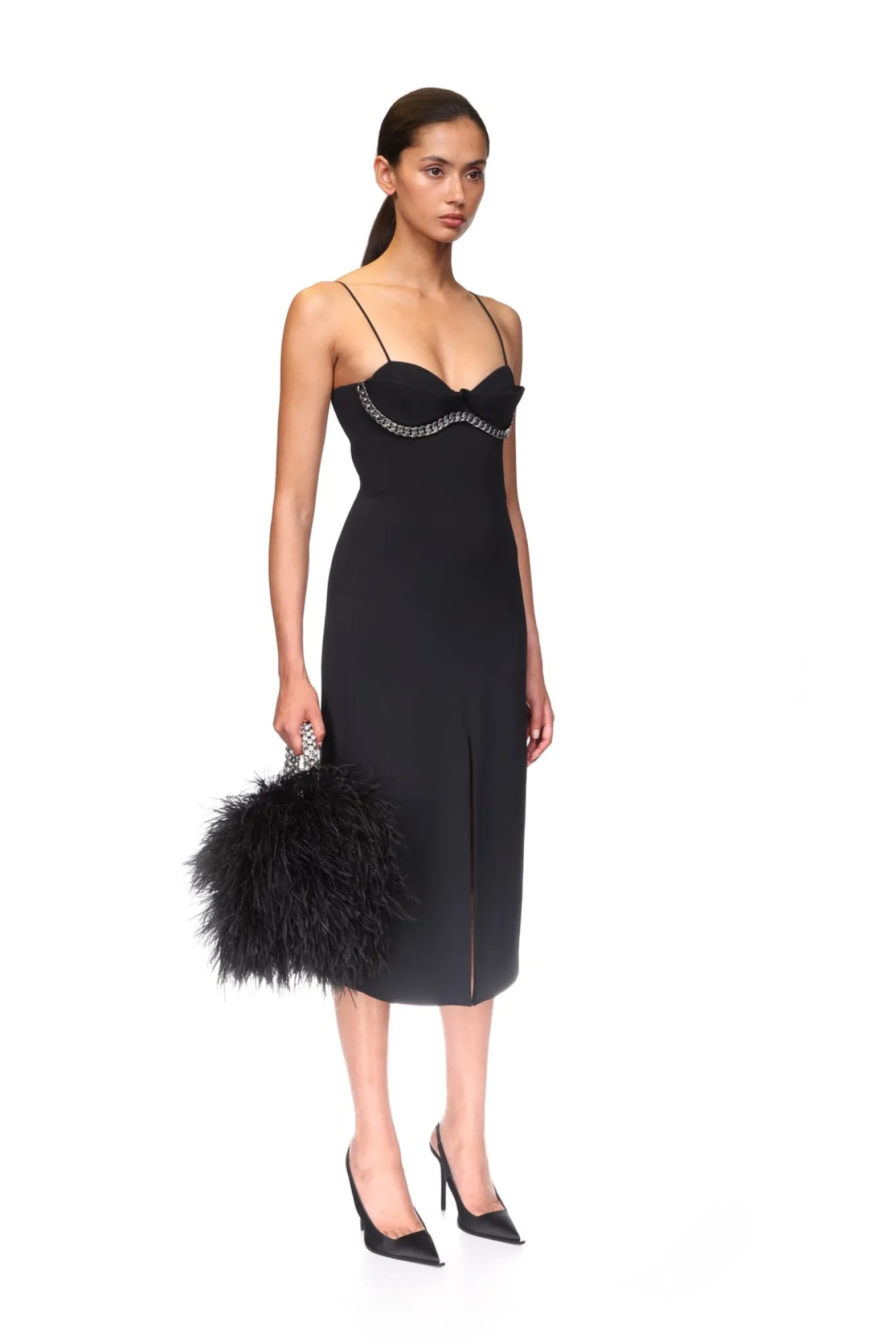 BALCONETTE BRA & CHUNKY CHAIN TRIM MIDI DRESS