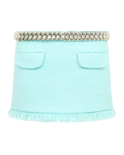 BOUCLE AND CRYSTAL CHAIN MINI SKIRT