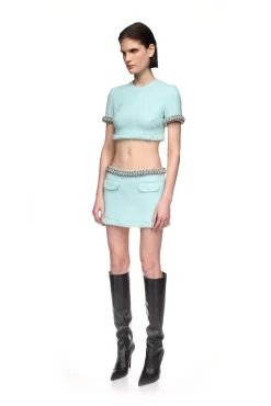 BOUCLE AND CRYSTAL CHAIN MINI SKIRT