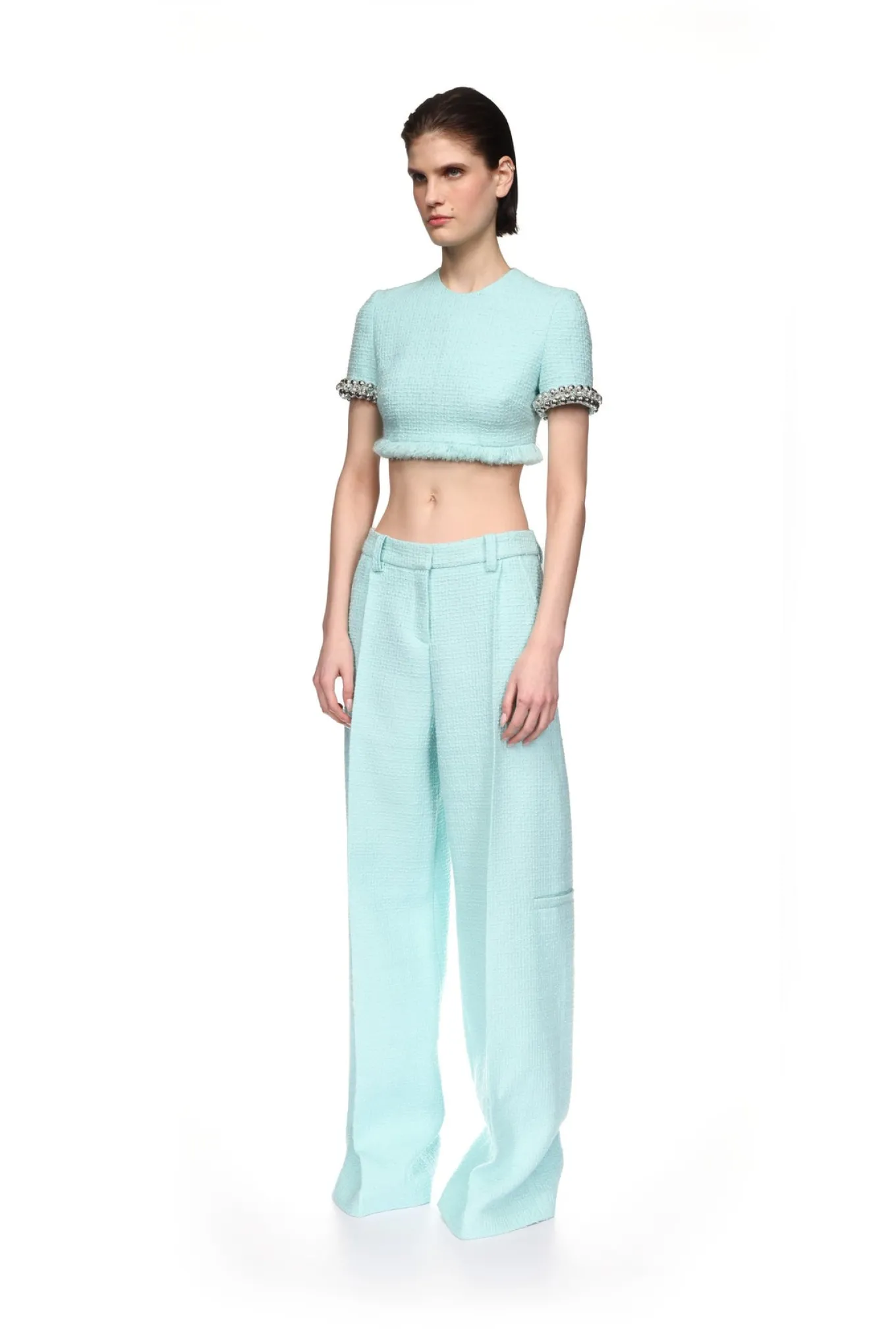 BOUCLE AND CRYSTAL CHAIN CROP TOP