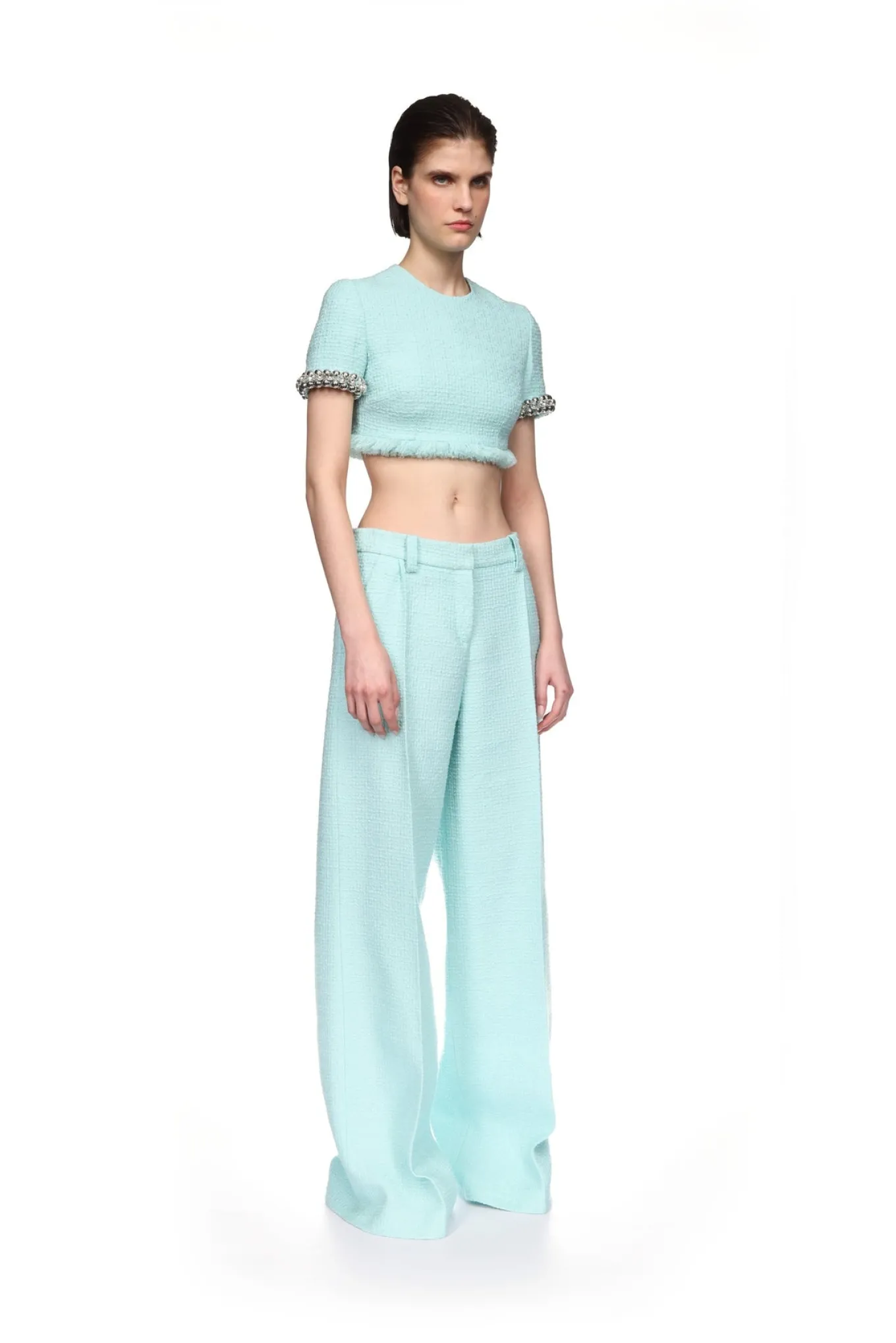 BOUCLE AND CRYSTAL CHAIN CROP TOP