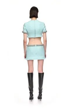 BOUCLE AND CRYSTAL CHAIN MINI SKIRT