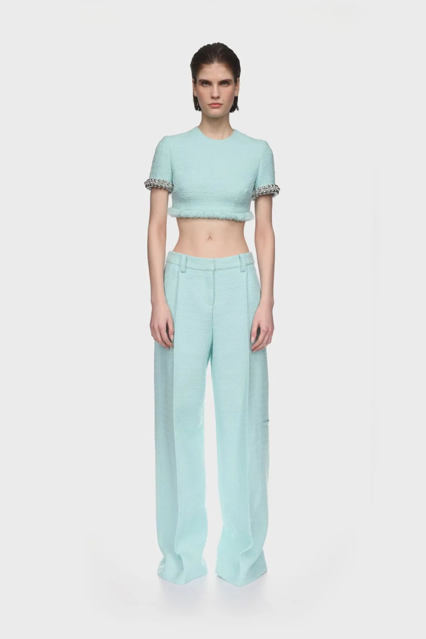 BOUCLE AND CRYSTAL CHAIN CROP TOP