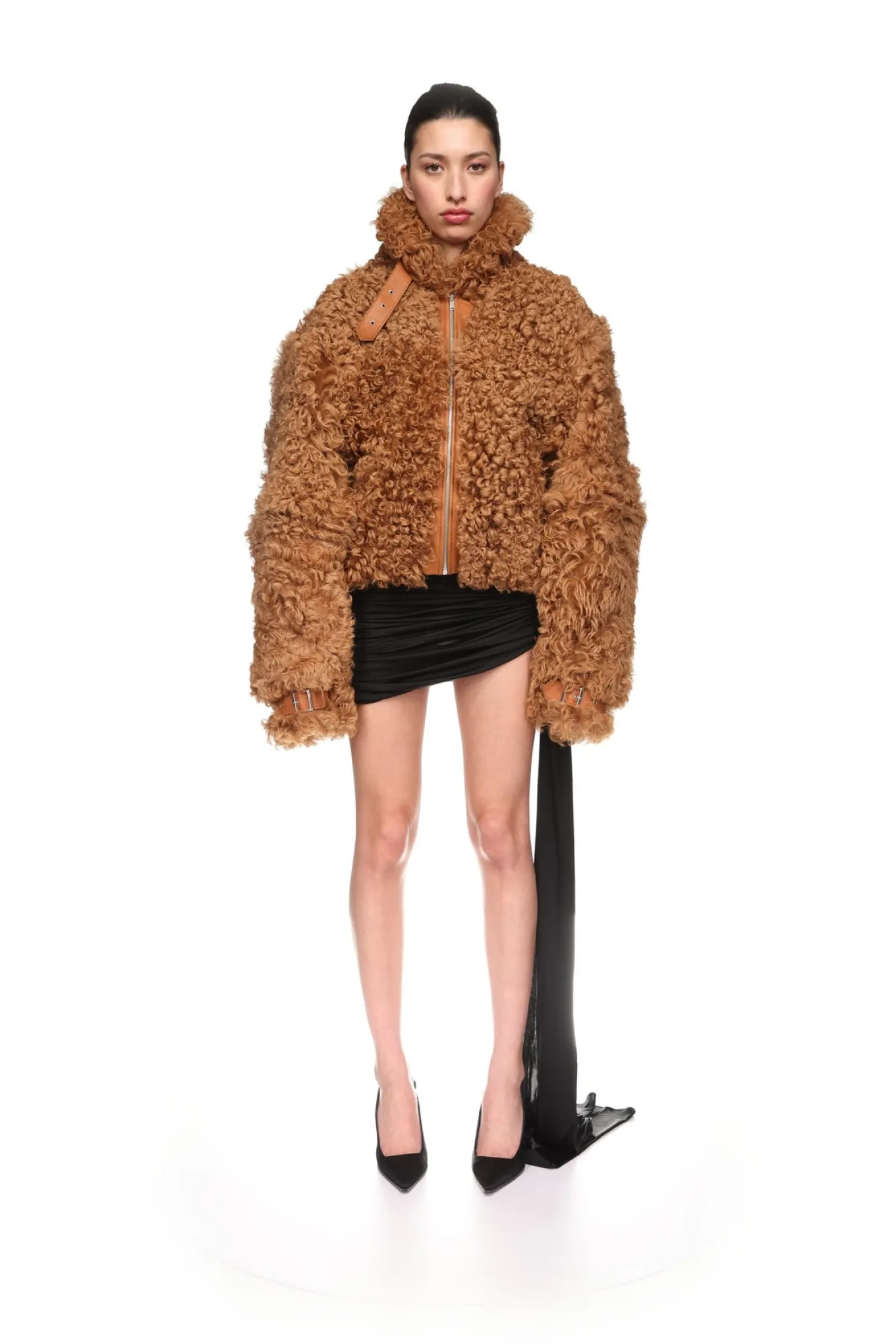 BROWN CURLY SHEARLING JACKET