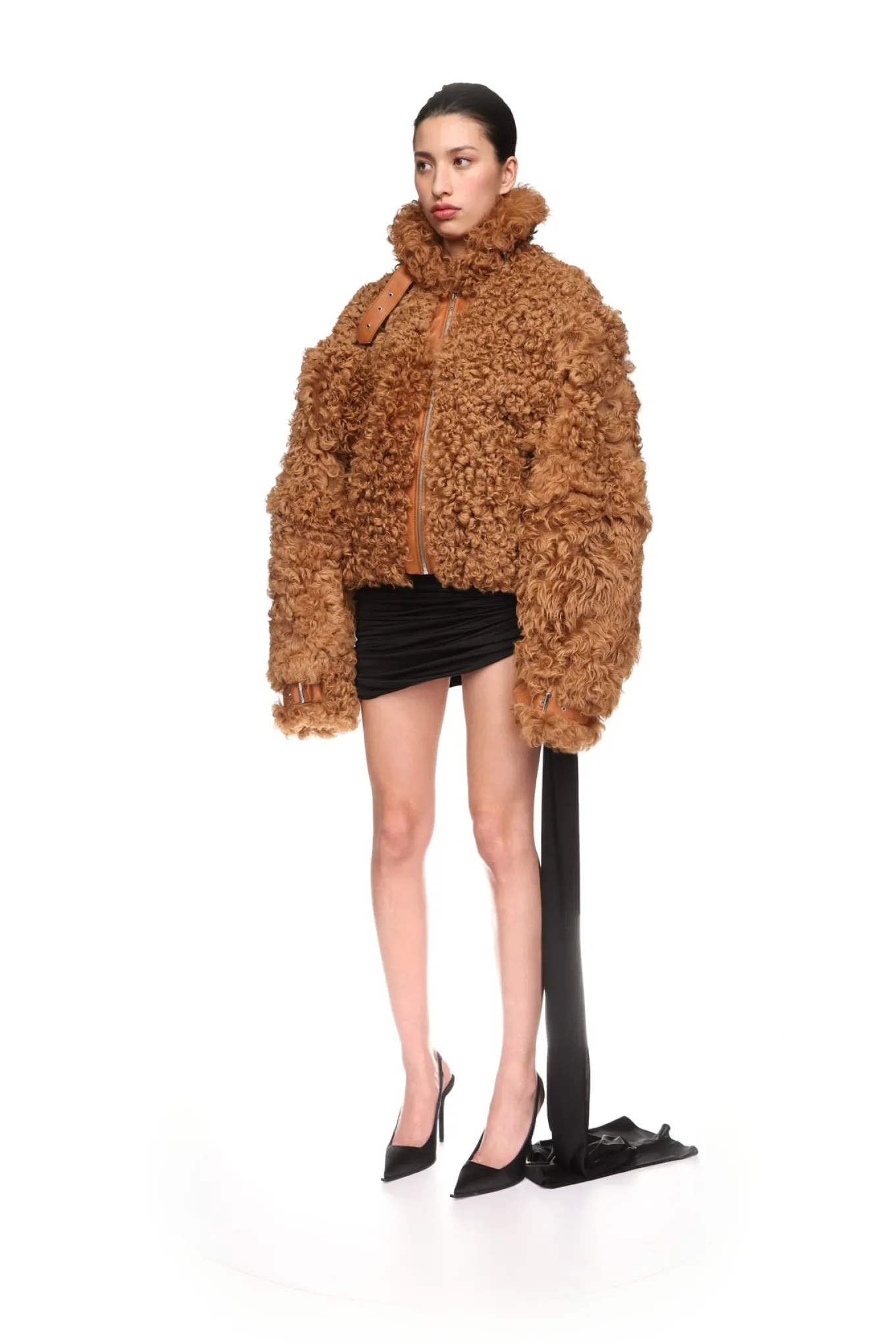 BROWN CURLY SHEARLING JACKET