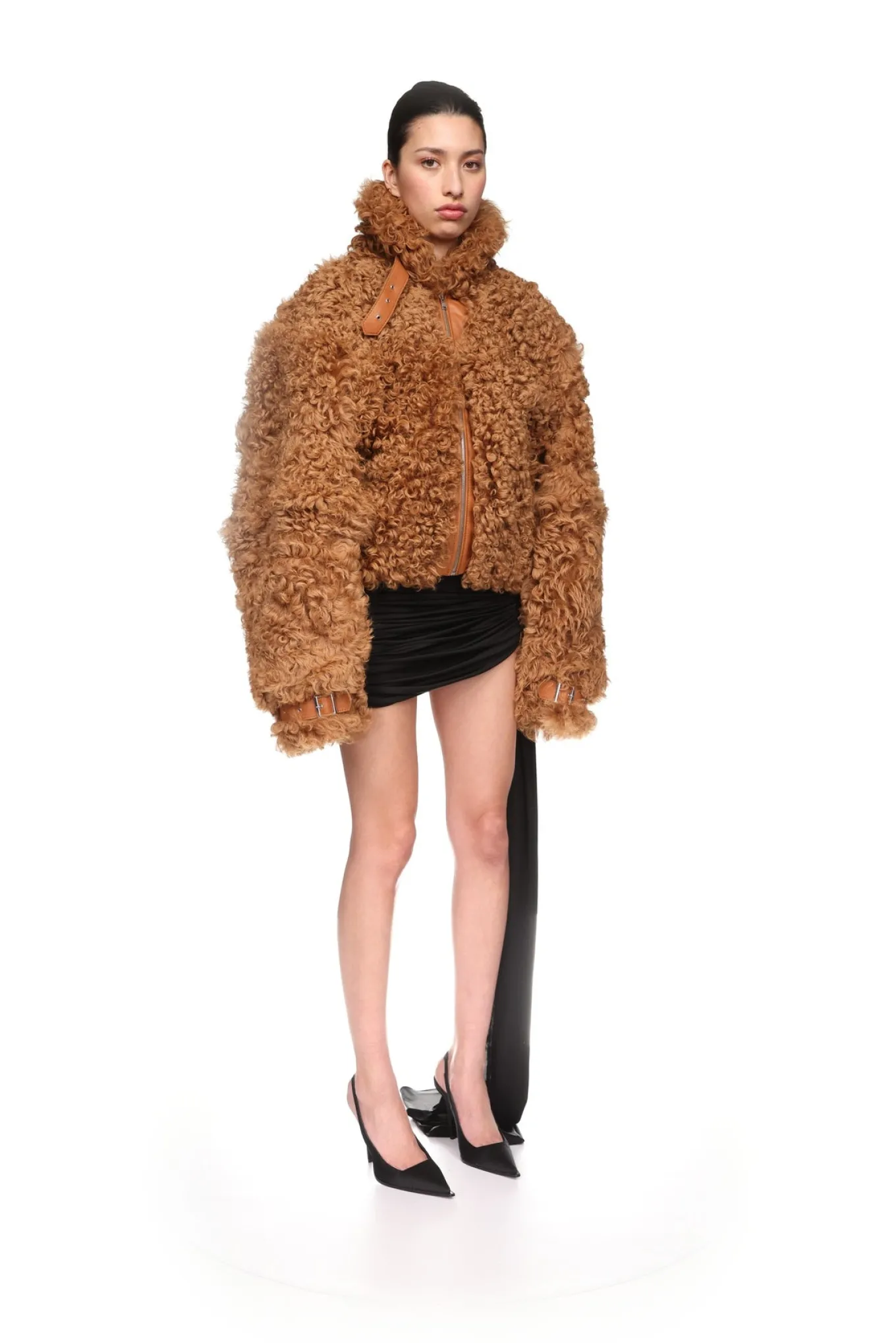BROWN CURLY SHEARLING JACKET
