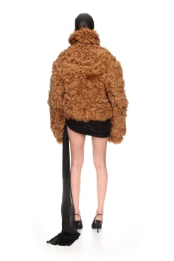 BROWN CURLY SHEARLING JACKET