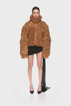 BROWN CURLY SHEARLING JACKET