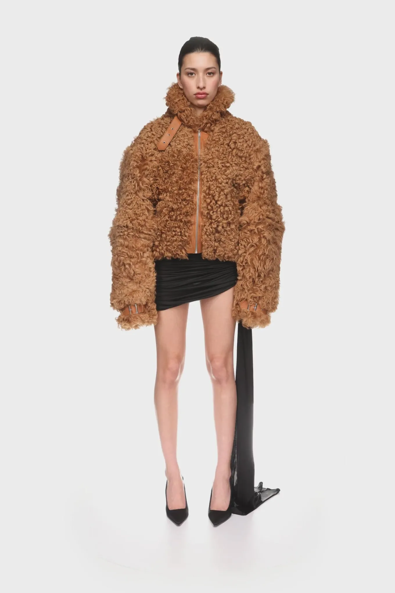BROWN CURLY SHEARLING JACKET