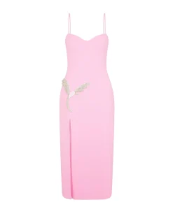 CAMI MIDI DRESS WITH CRYSTAL HUMMINGBIRD