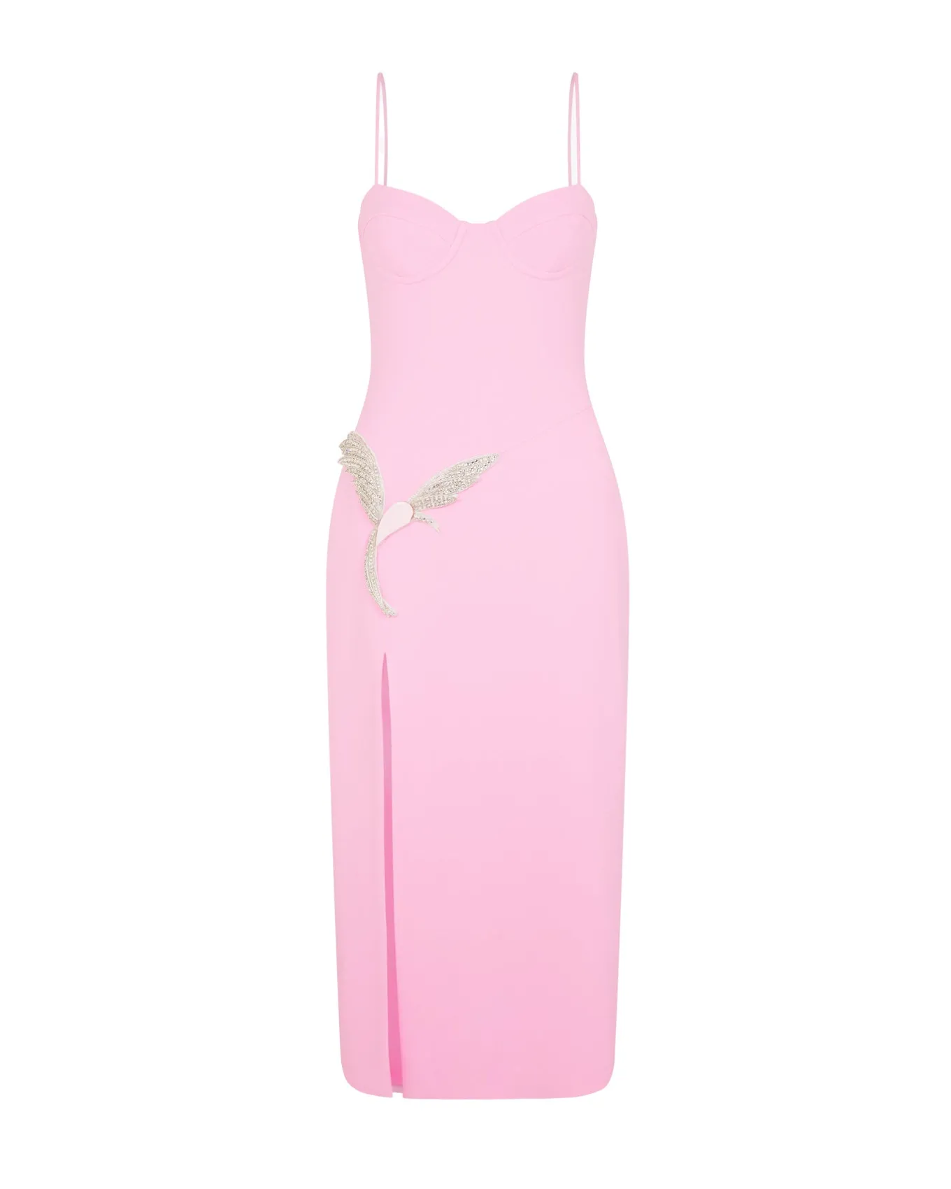 CAMI MIDI DRESS WITH CRYSTAL HUMMINGBIRD