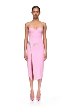 CAMI MIDI DRESS WITH CRYSTAL HUMMINGBIRD