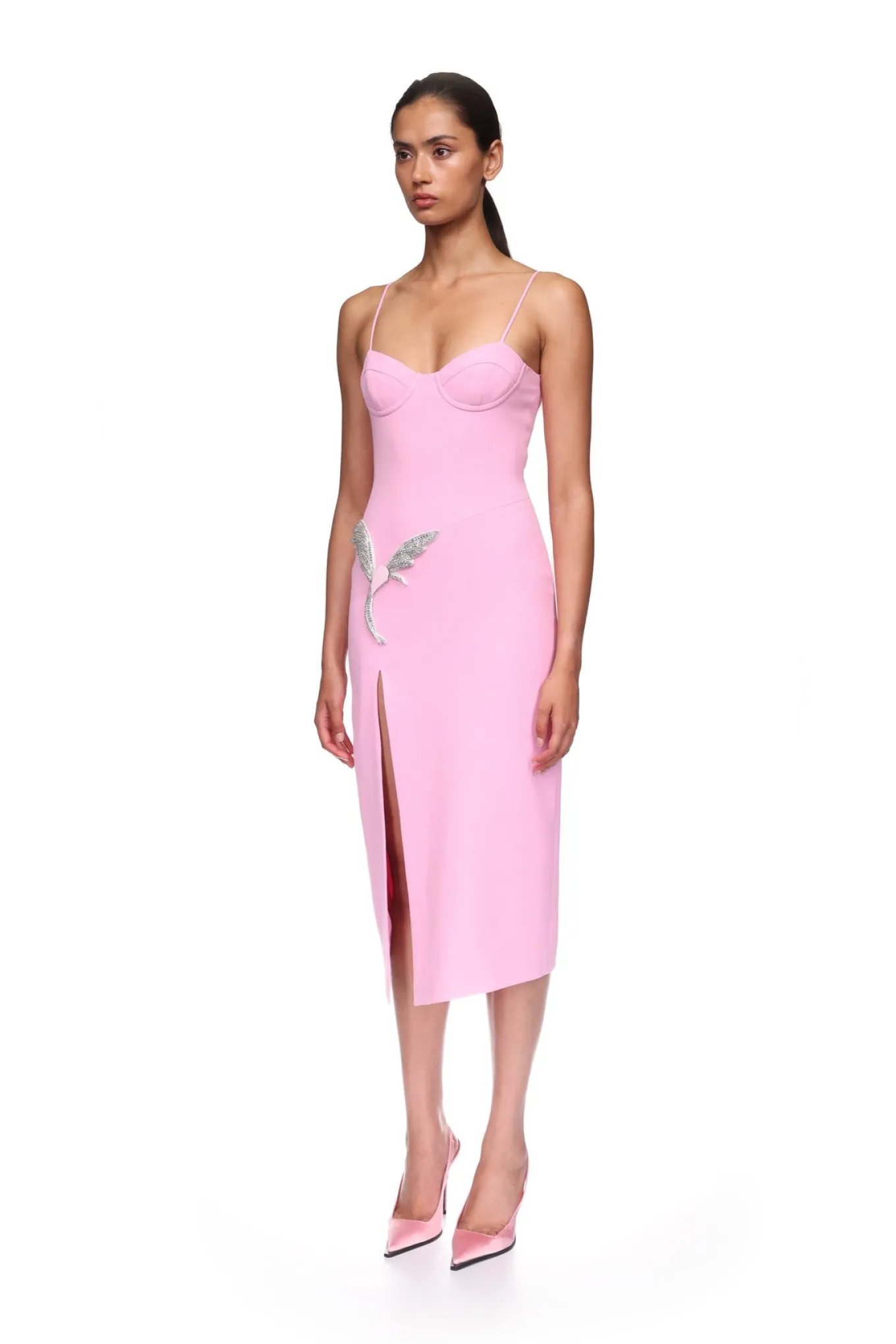 CAMI MIDI DRESS WITH CRYSTAL HUMMINGBIRD