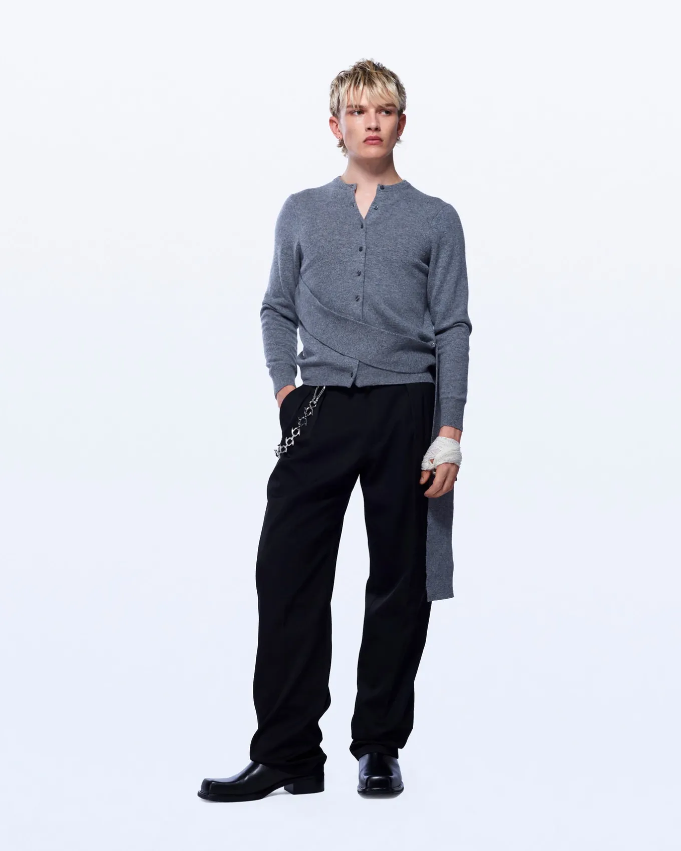 CASHMERE SASH CARDIGAN IN GREY