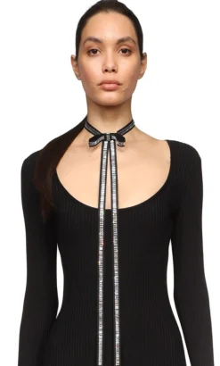 CRYSTAL BOW CHOKER IN BLACK