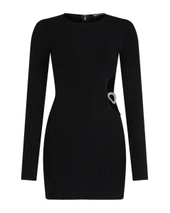 CRYSTAL BUCKLE AND CUTOUT KNIT MINI DRESS