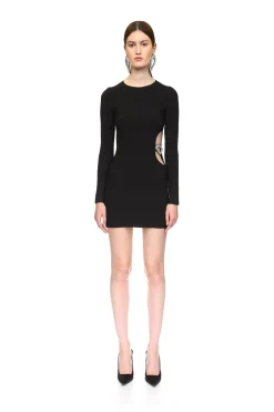 CRYSTAL BUCKLE AND CUTOUT KNIT MINI DRESS