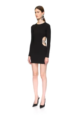 CRYSTAL BUCKLE AND CUTOUT KNIT MINI DRESS