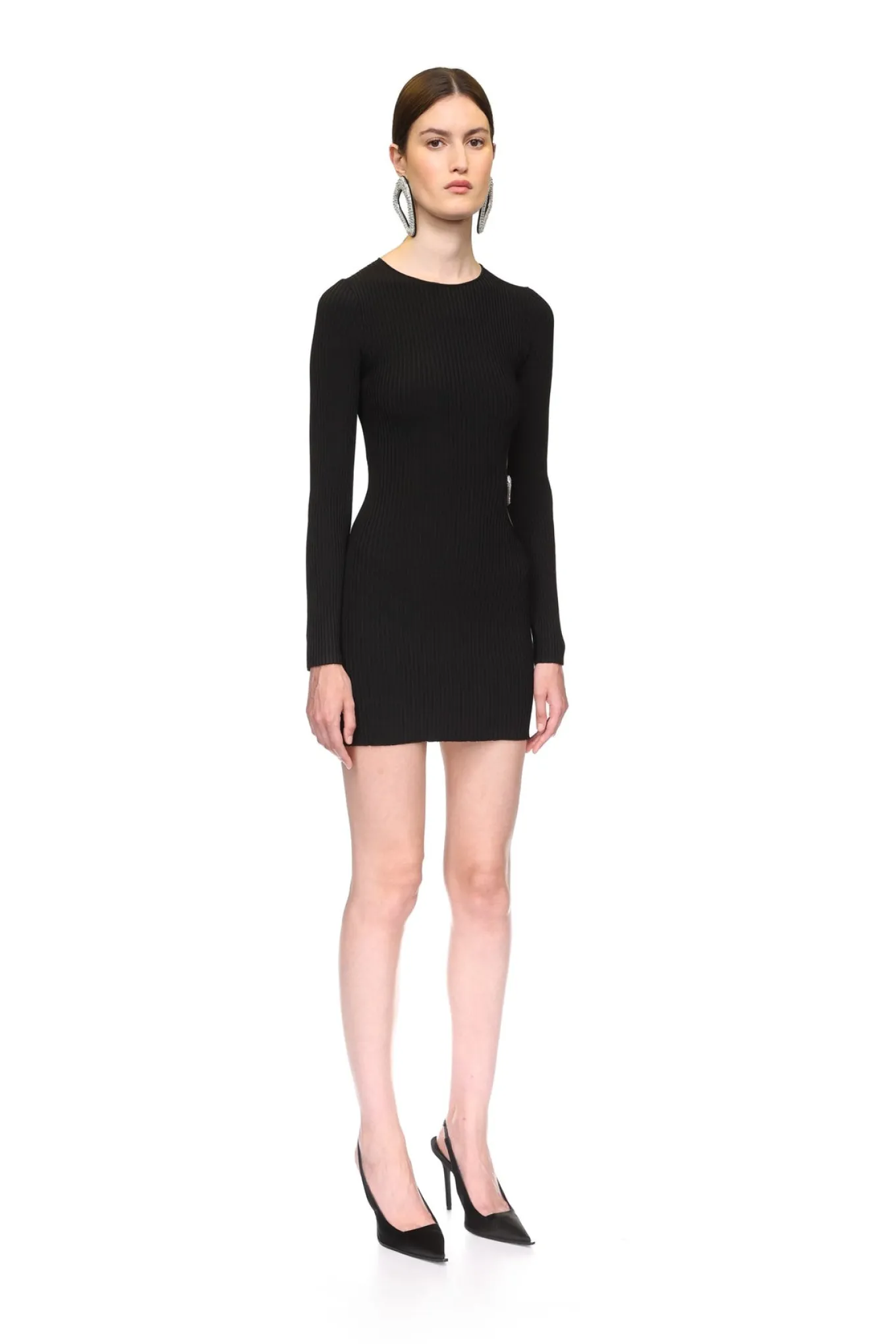 CRYSTAL BUCKLE AND CUTOUT KNIT MINI DRESS