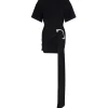 CRYSTAL BUCKLE AND DRAPE DETAIL MINI DRESS