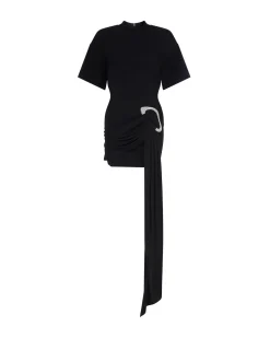 CRYSTAL BUCKLE AND DRAPE DETAIL MINI DRESS
