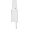 CRYSTAL BUCKLE AND DRAPE DETAIL MIDI DRESS
