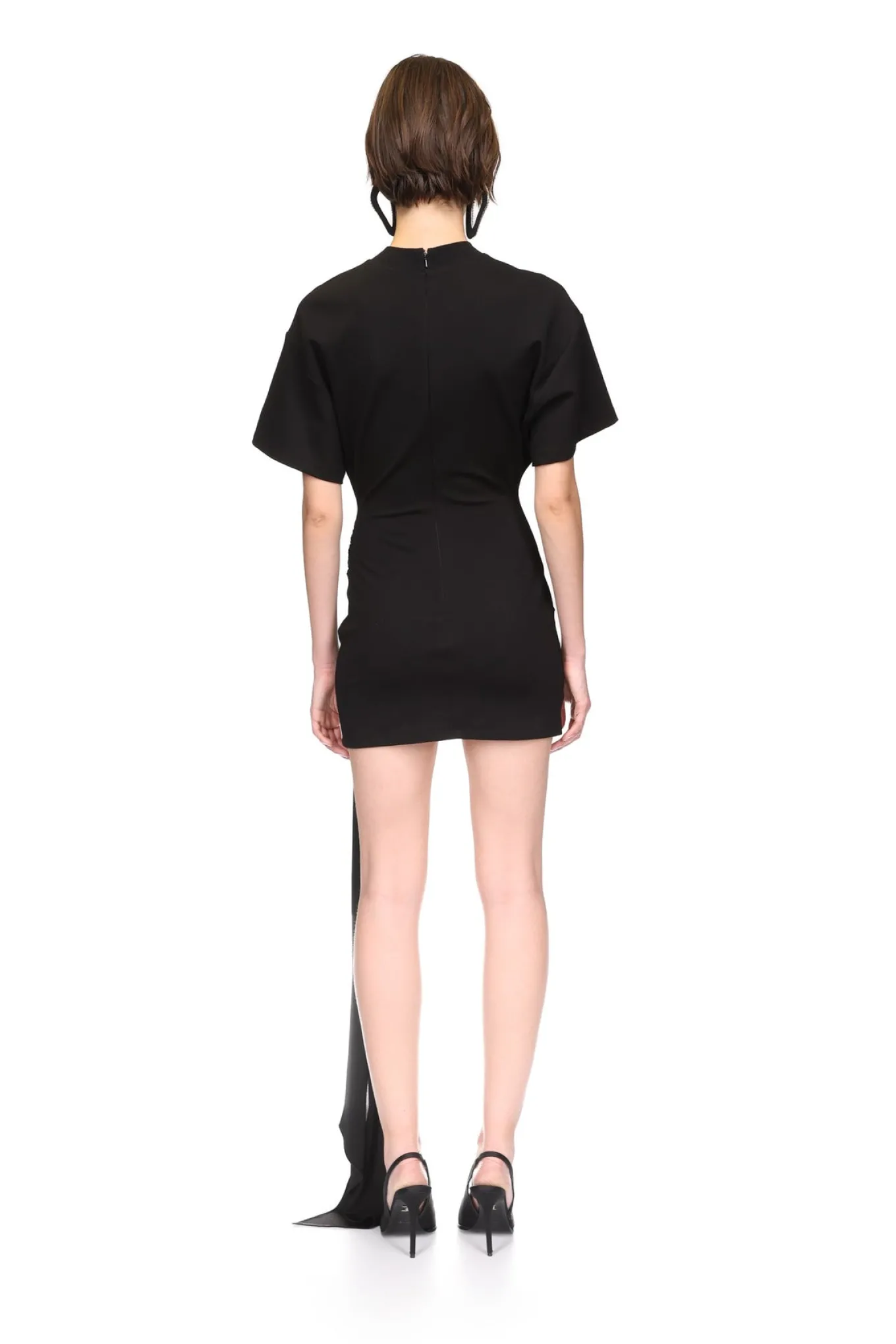 CRYSTAL BUCKLE AND DRAPE DETAIL MINI DRESS